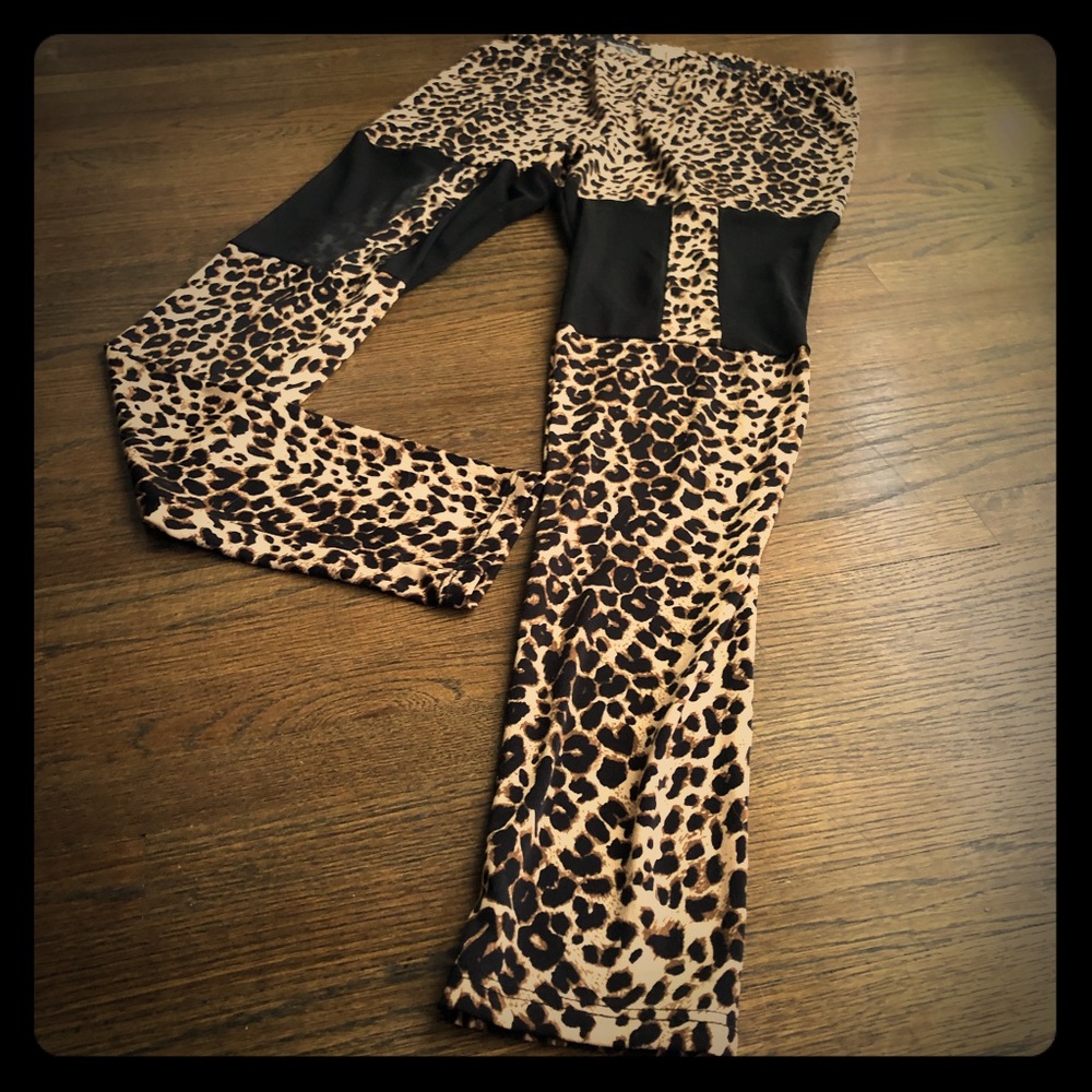 Leopard Black Mesh Garter Leggings Small Sexy Hot